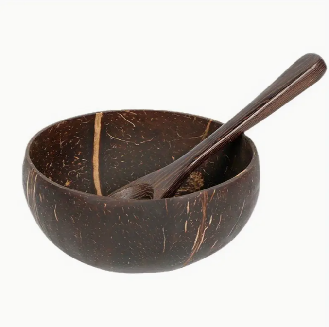 Handcrafted Coconut Shell Bowl with Spoon Set
