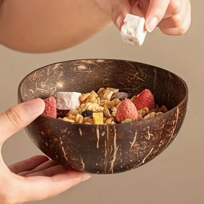 Handcrafted Coconut Shell Bowl with Spoon Set